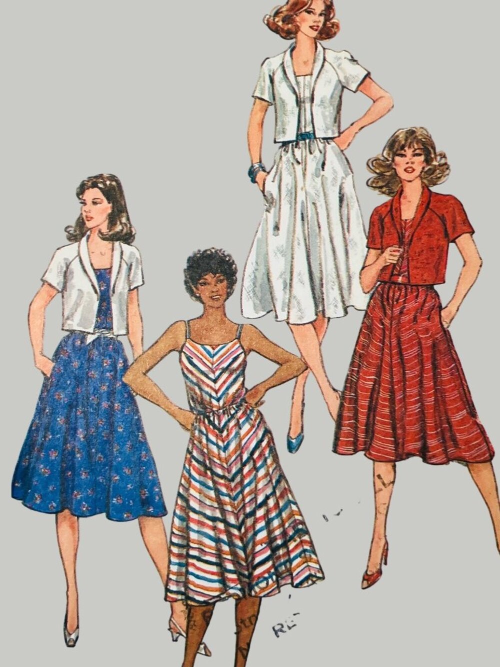 80s Simplicity 5845 Sz 8 B31.5 Fit and Flare Sundress & Jacket Sewing Pattern FF